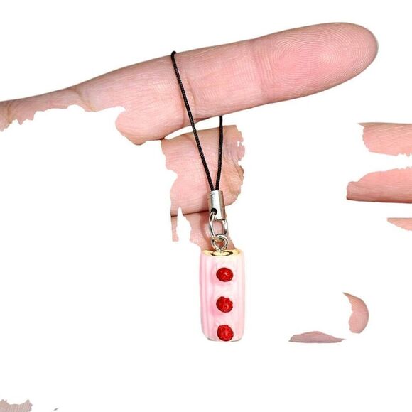 Handmade Kawaii Strawberry Roll Cake Keychain Charm - Picture 2 of 2